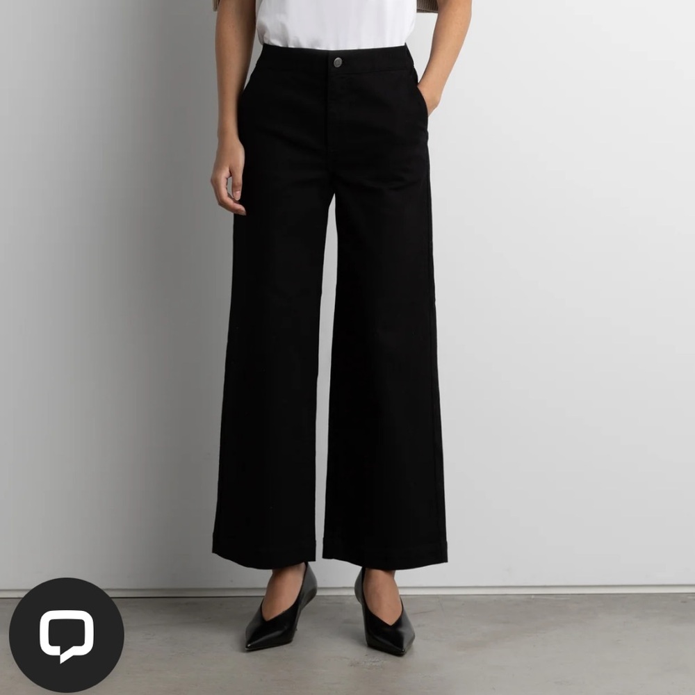 Oak + Fort CROPPED LENGTH TWILL WIDE LEG PANT in Black
